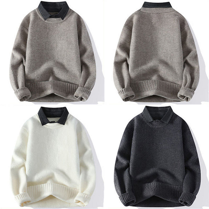 Ciepły męski sweter z długim rękawem z dzianiny Buddha Stones Winter Black Stand Collar w kratę - image 10