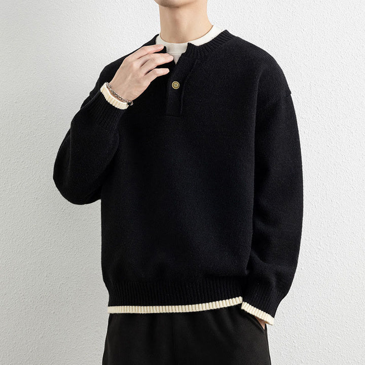 Zimowy sweter męski z długim rękawem i dekoltem w serek, zapinany na jeden guzik, z motywem Buddha Stones - image 8