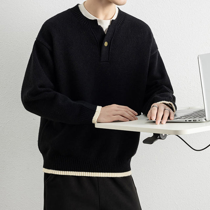 Zimowy sweter męski z długim rękawem i dekoltem w serek, zapinany na jeden guzik, z motywem Buddha Stones - image 14