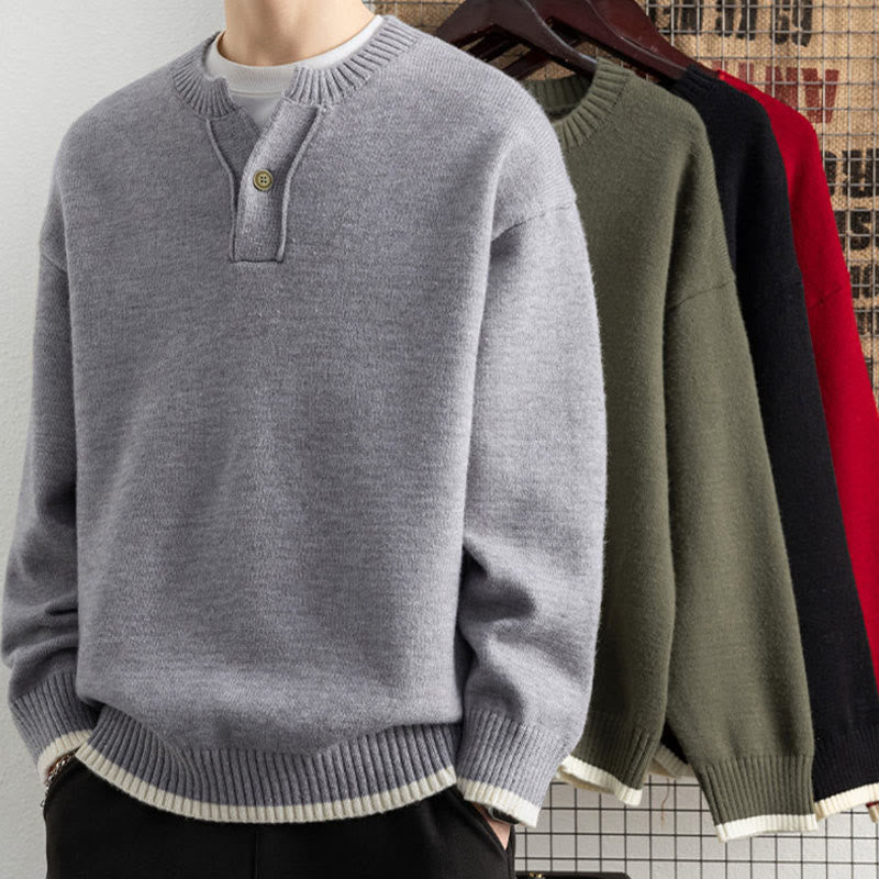 Zimowy sweter męski z długim rękawem i dekoltem w serek, zapinany na jeden guzik, z motywem Buddha Stones - image 6