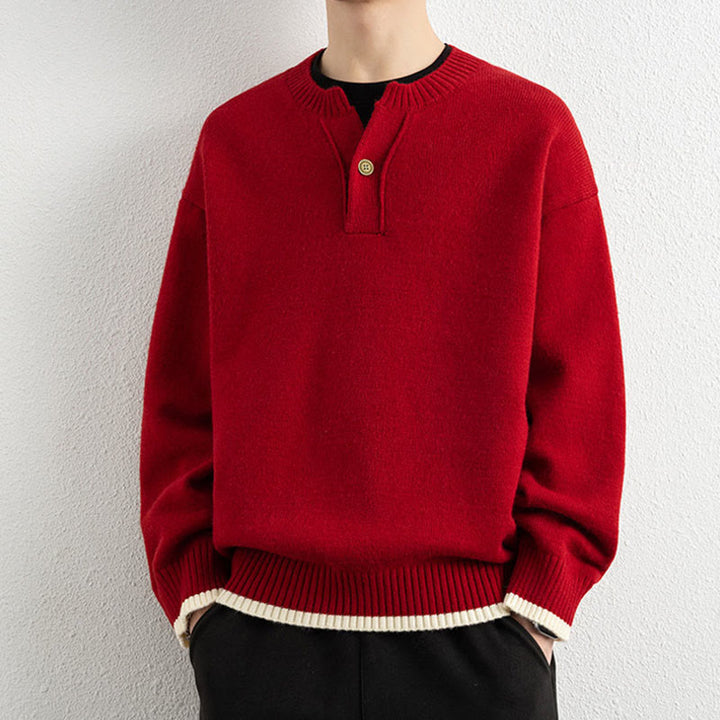 Zimowy sweter męski z długim rękawem i dekoltem w serek, zapinany na jeden guzik, z motywem Buddha Stones - Czerwony - US/UK/AU44， EU54 (4XL) - image 15