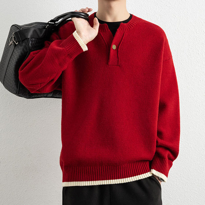 Zimowy sweter męski z długim rękawem i dekoltem w serek, zapinany na jeden guzik, z motywem Buddha Stones - image 21