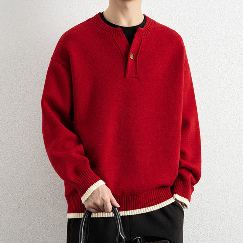 Zimowy sweter męski z długim rękawem i dekoltem w serek, zapinany na jeden guzik, z motywem Buddha Stones - image 20