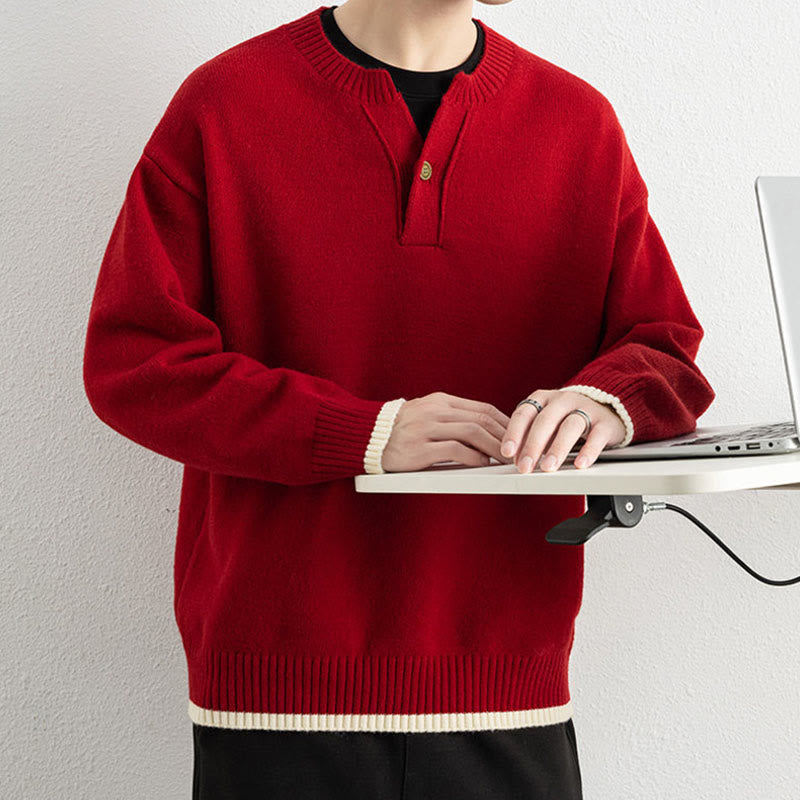 Zimowy sweter męski z długim rękawem i dekoltem w serek, zapinany na jeden guzik, z motywem Buddha Stones - image 22