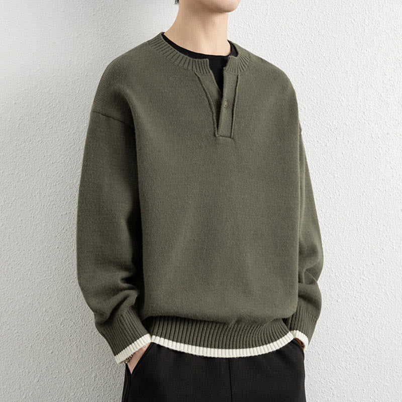 Zimowy sweter męski z długim rękawem i dekoltem w serek, zapinany na jeden guzik, z motywem Buddha Stones - image 25