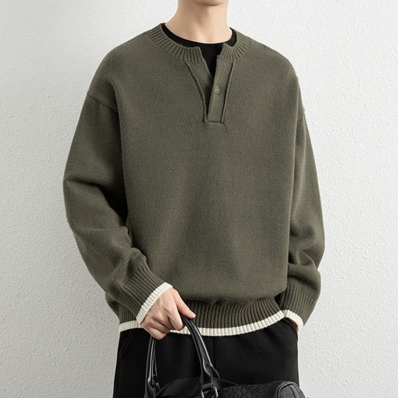 Zimowy sweter męski z długim rękawem i dekoltem w serek, zapinany na jeden guzik, z motywem Buddha Stones - image 26