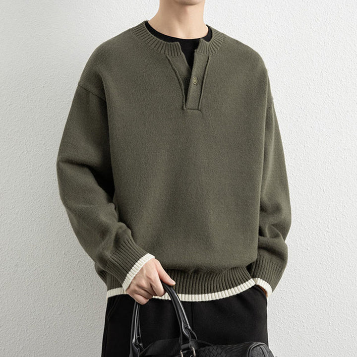 Zimowy sweter męski z długim rękawem i dekoltem w serek, zapinany na jeden guzik, z motywem Buddha Stones - image 26