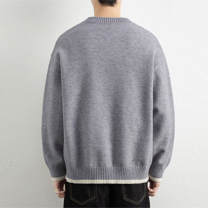 Zimowy sweter męski z długim rękawem i dekoltem w serek, zapinany na jeden guzik, z motywem Buddha Stones - image 3