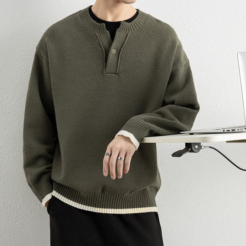 Zimowy sweter męski z długim rękawem i dekoltem w serek, zapinany na jeden guzik, z motywem Buddha Stones - image 30