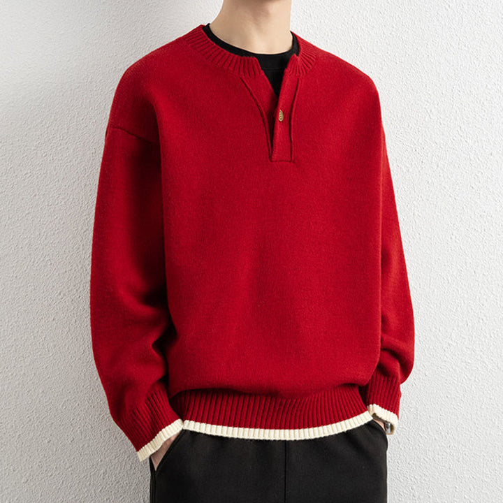 Zimowy sweter męski z długim rękawem i dekoltem w serek, zapinany na jeden guzik, z motywem Buddha Stones - image 17