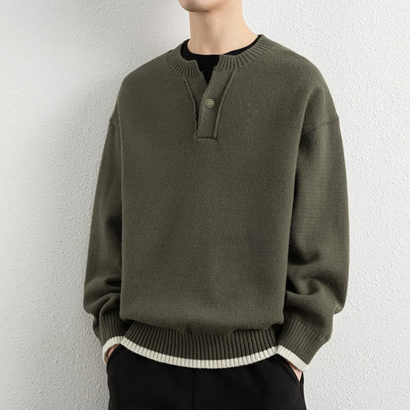 Zimowy sweter męski z długim rękawem i dekoltem w serek, zapinany na jeden guzik, z motywem Buddha Stones - Oliwka - US/UK/AU44， EU54 (4XL) - image 23