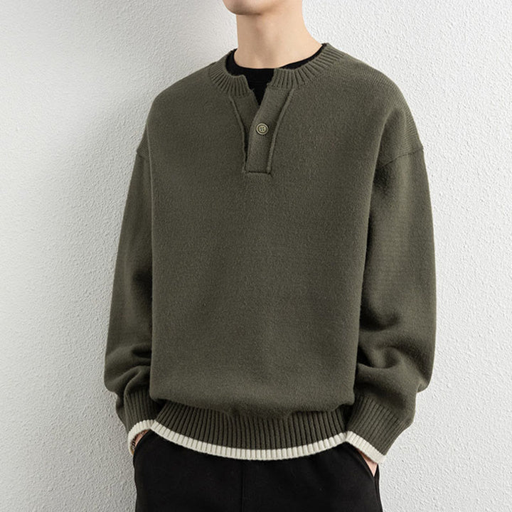 Zimowy sweter męski z długim rękawem i dekoltem w serek, zapinany na jeden guzik, z motywem Buddha Stones - Oliwka - US/UK/AU44， EU54 (4XL) - image 23