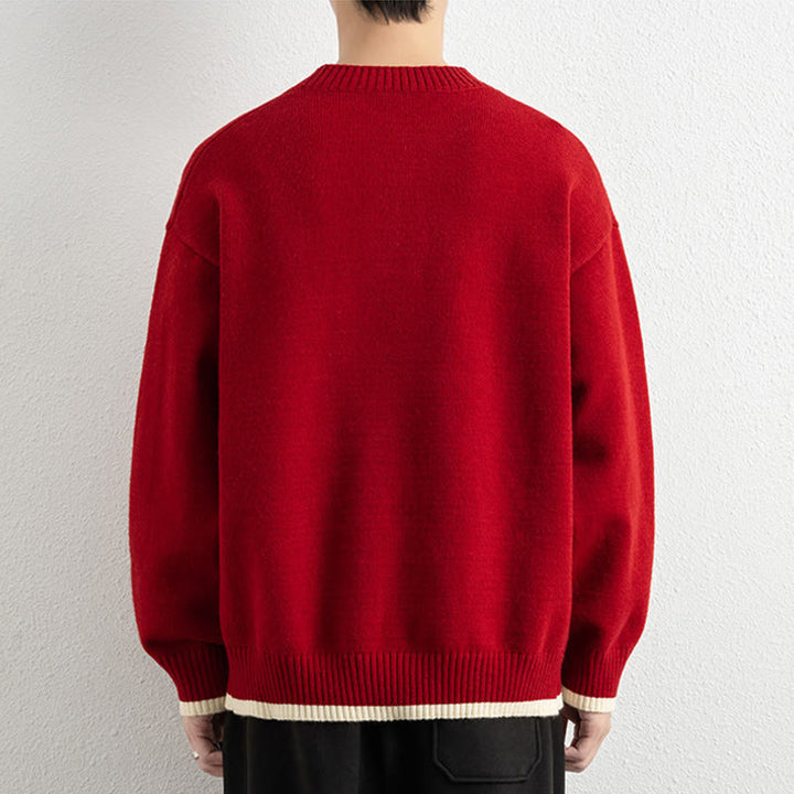 Zimowy sweter męski z długim rękawem i dekoltem w serek, zapinany na jeden guzik, z motywem Buddha Stones - image 19