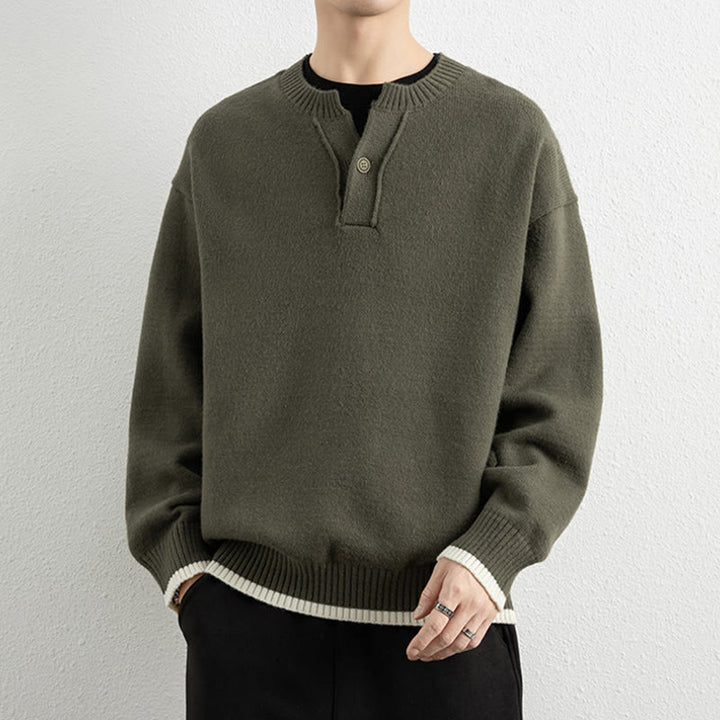 Zimowy sweter męski z długim rękawem i dekoltem w serek, zapinany na jeden guzik, z motywem Buddha Stones - image 28