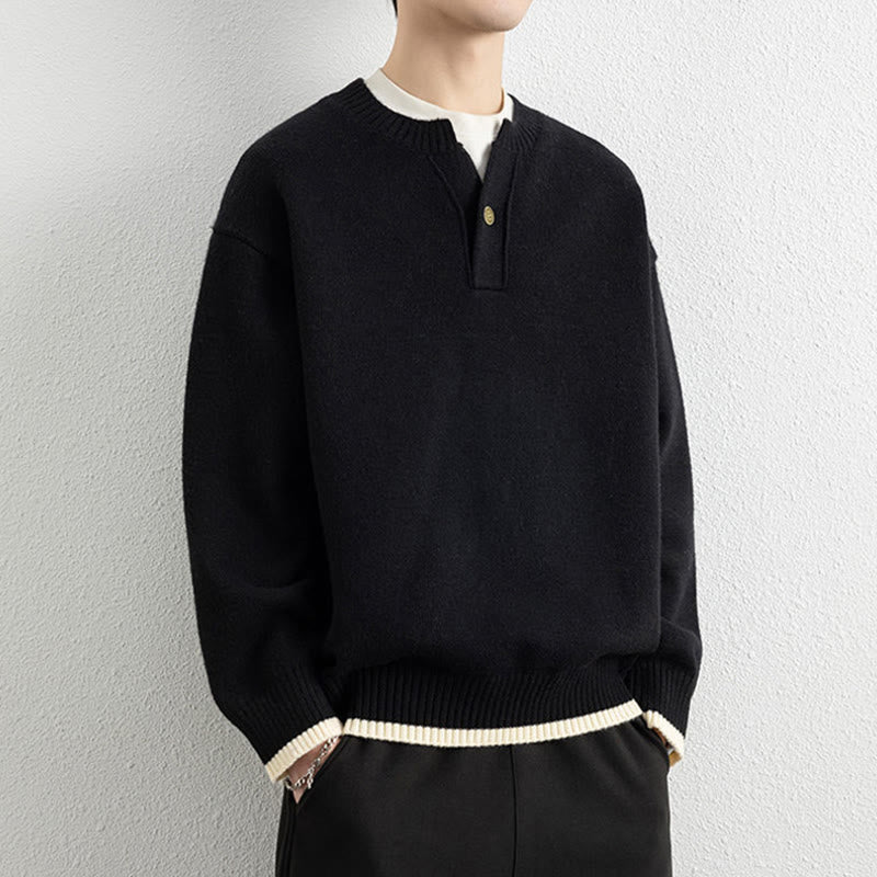 Zimowy sweter męski z długim rękawem i dekoltem w serek, zapinany na jeden guzik, z motywem Buddha Stones - image 9