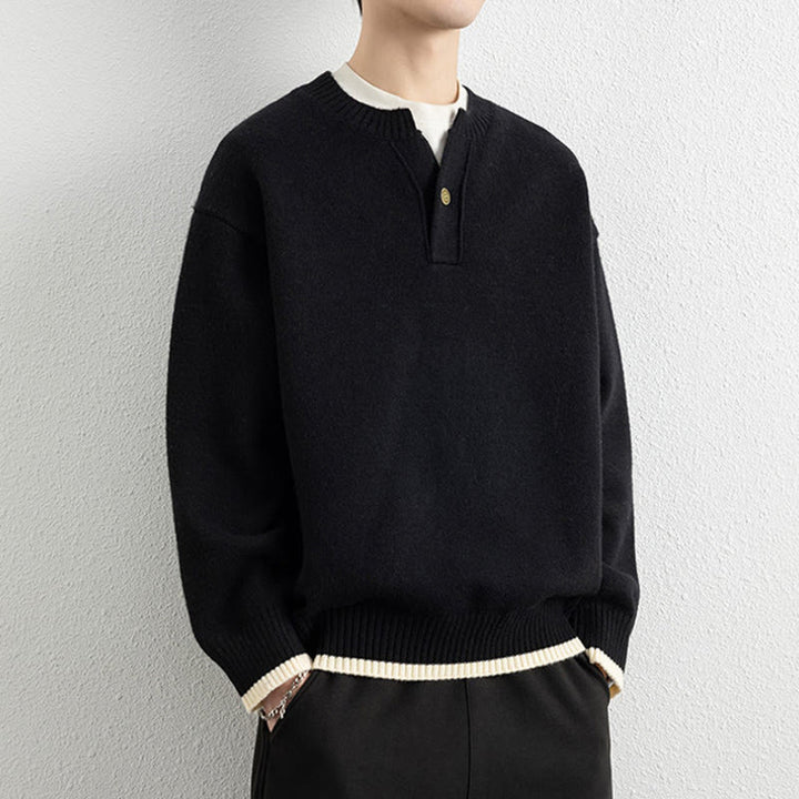 Zimowy sweter męski z długim rękawem i dekoltem w serek, zapinany na jeden guzik, z motywem Buddha Stones - image 9