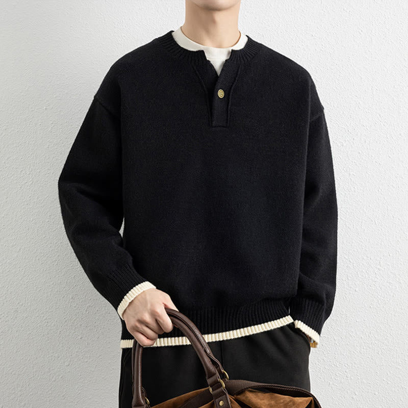 Zimowy sweter męski z długim rękawem i dekoltem w serek, zapinany na jeden guzik, z motywem Buddha Stones - image 11