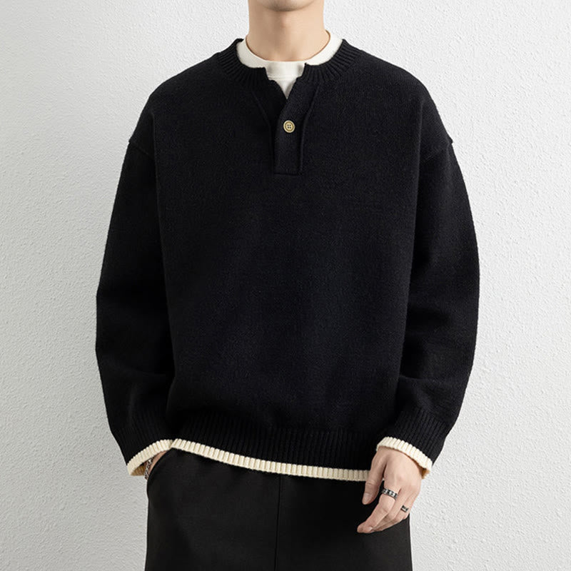 Zimowy sweter męski z długim rękawem i dekoltem w serek, zapinany na jeden guzik, z motywem Buddha Stones - Czarny - US/UK/AU44， EU54 (4XL) - image 7