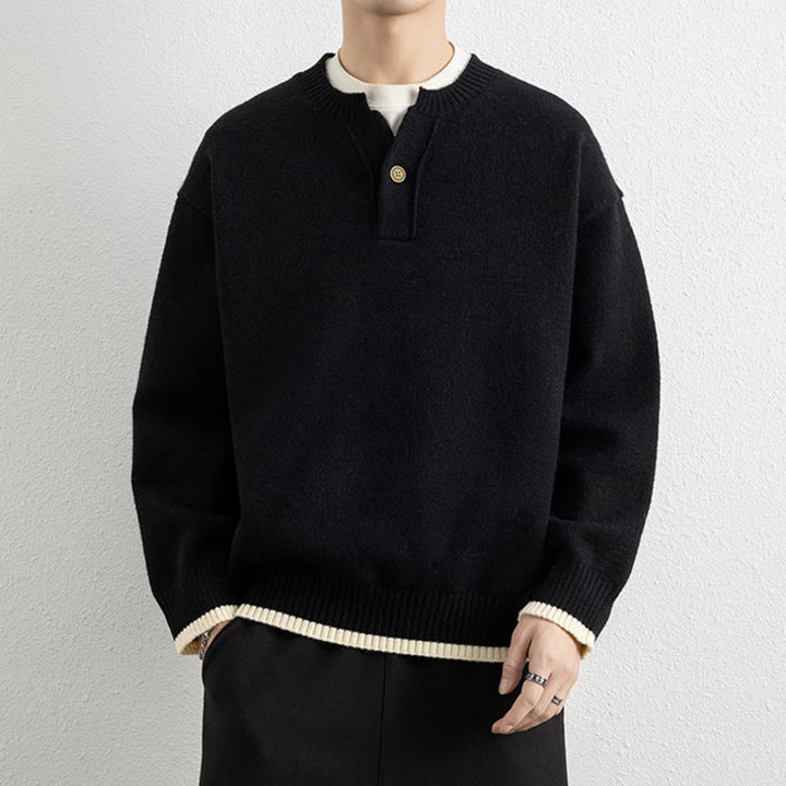 Zimowy sweter męski z długim rękawem i dekoltem w serek, zapinany na jeden guzik, z motywem Buddha Stones - Czarny - US/UK/AU44， EU54 (4XL) - image 7