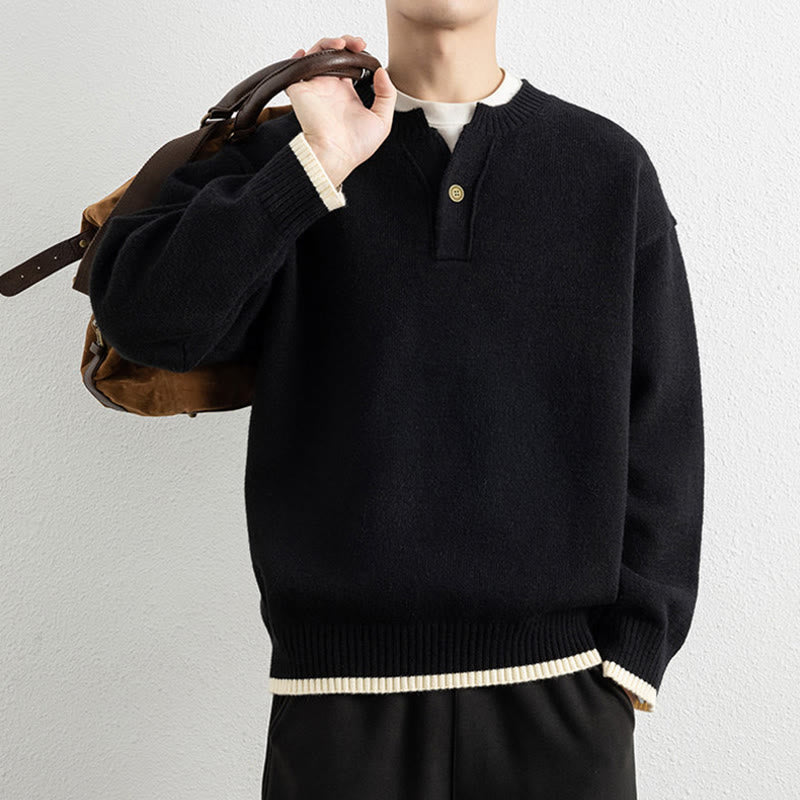 Zimowy sweter męski z długim rękawem i dekoltem w serek, zapinany na jeden guzik, z motywem Buddha Stones - image 13