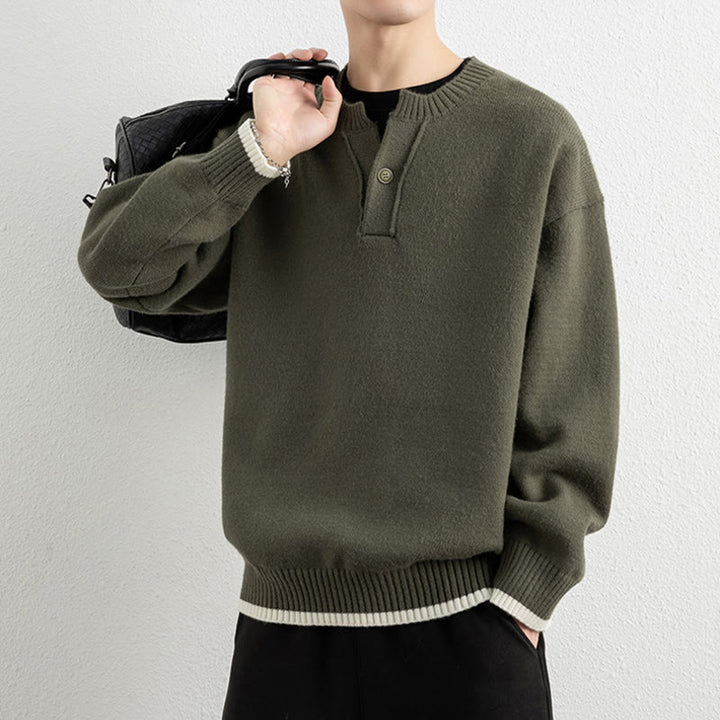 Zimowy sweter męski z długim rękawem i dekoltem w serek, zapinany na jeden guzik, z motywem Buddha Stones - image 29