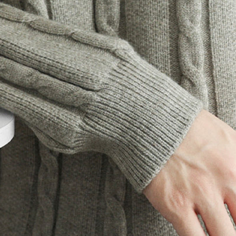 Zimowy sweter męski z długim rękawem i dekoltem w serek z Buddha Stones , z guzikami i skręconym wzorem - image 20