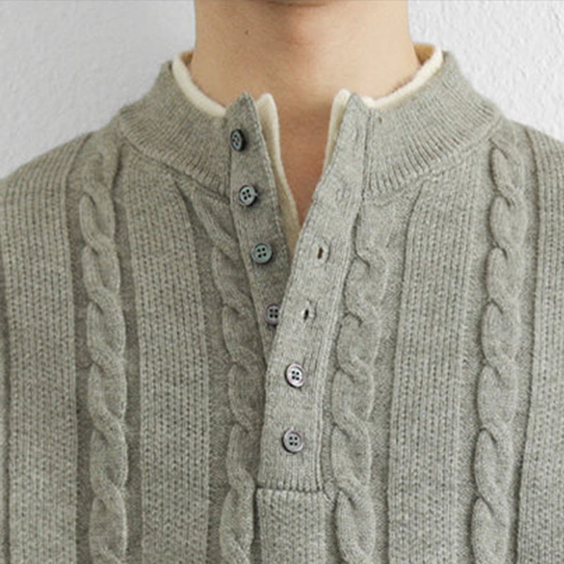 Zimowy sweter męski z długim rękawem i dekoltem w serek z Buddha Stones , z guzikami i skręconym wzorem - image 19