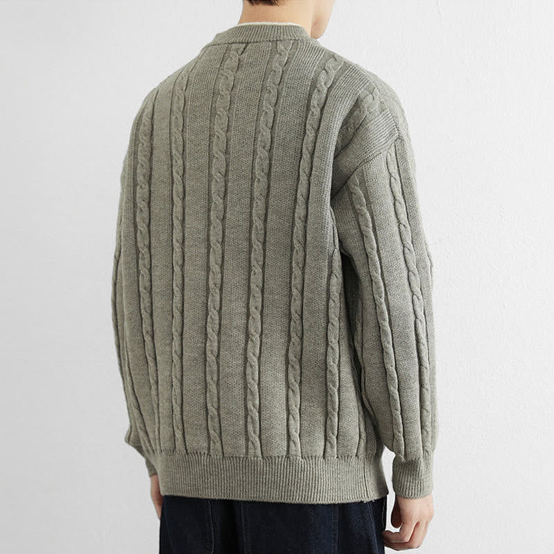 Zimowy sweter męski z długim rękawem i dekoltem w serek z Buddha Stones , z guzikami i skręconym wzorem - image 16