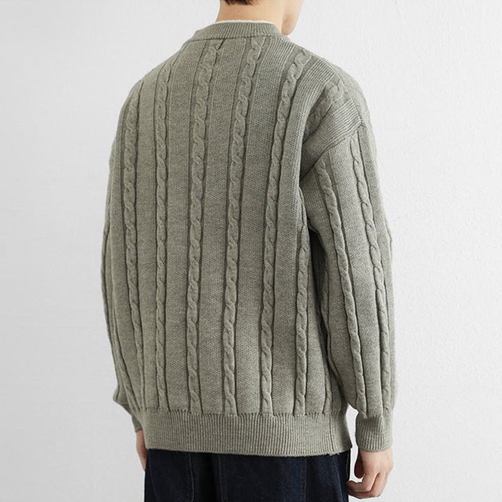 Zimowy sweter męski z długim rękawem i dekoltem w serek z Buddha Stones , z guzikami i skręconym wzorem - image 16