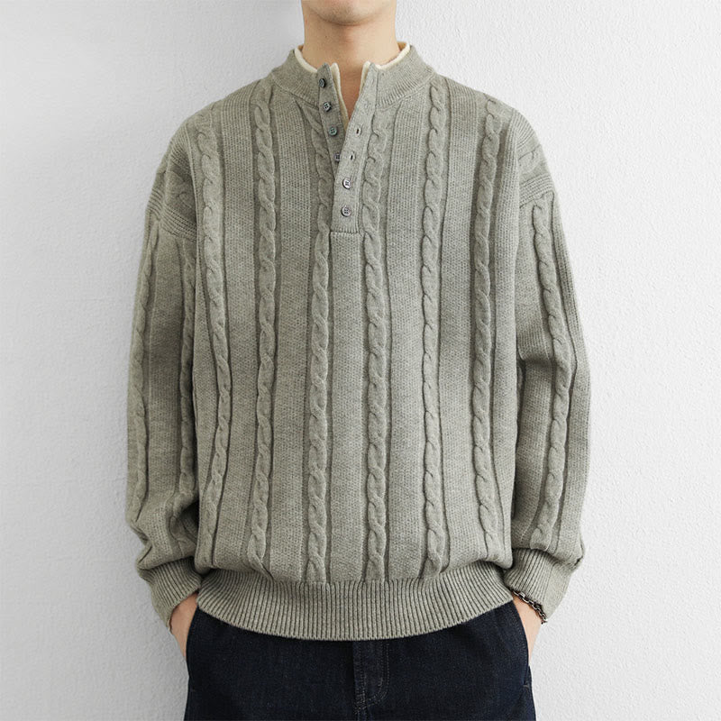 Zimowy sweter męski z długim rękawem i dekoltem w serek z Buddha Stones , z guzikami i skręconym wzorem - Jasnoszary - US/UK/AU44， EU54 (4XL) - image 13