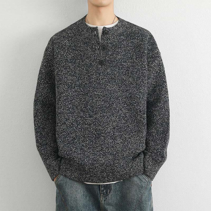 Zimowy sweter męski z długim rękawem i dekoltem w serek z prążkowanym wzorem i guzikami w kształcie Buddha Stones - Ciemnoszary - US/UK/AU42， EU52 (3XL) - image 18