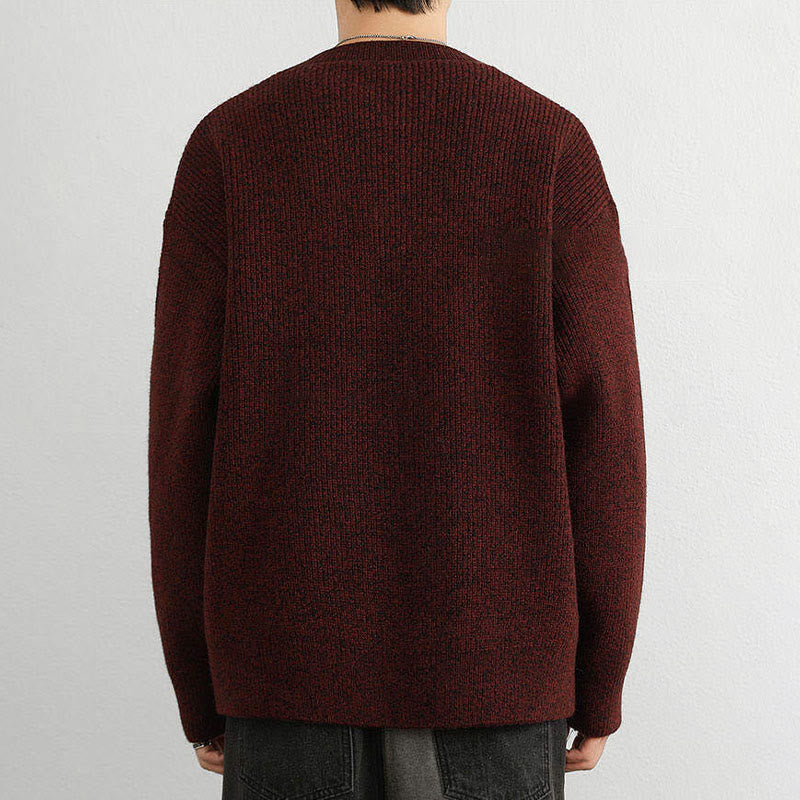 Zimowy sweter męski z długim rękawem i dekoltem w serek z prążkowanym wzorem i guzikami w kształcie Buddha Stones - image 15