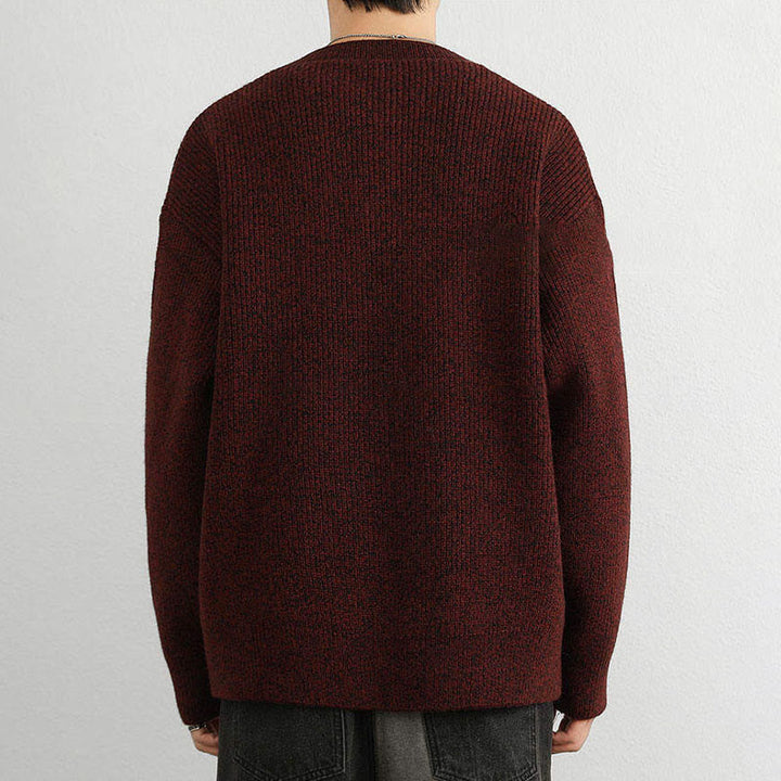 Zimowy sweter męski z długim rękawem i dekoltem w serek z prążkowanym wzorem i guzikami w kształcie Buddha Stones - image 15