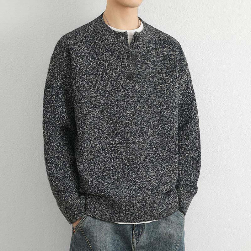 Zimowy sweter męski z długim rękawem i dekoltem w serek z prążkowanym wzorem i guzikami w kształcie Buddha Stones - image 19