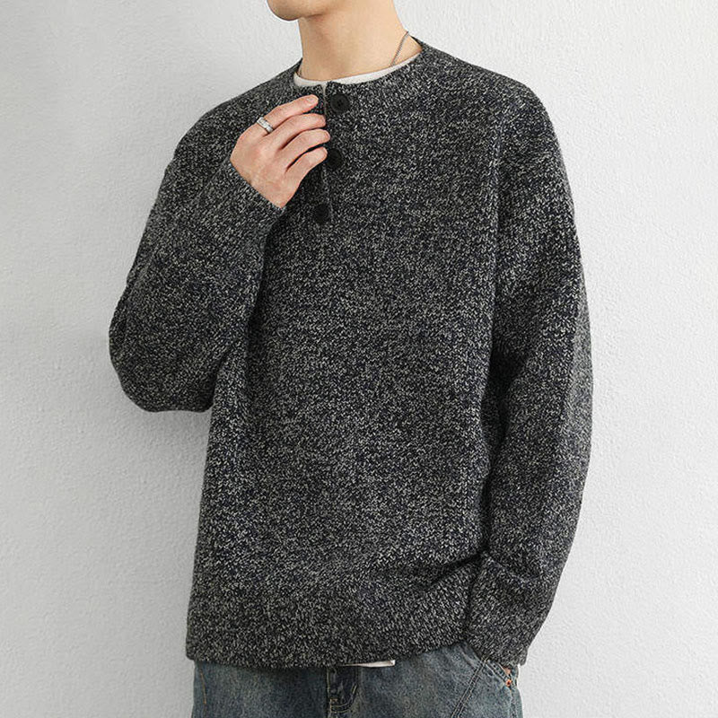Zimowy sweter męski z długim rękawem i dekoltem w serek z prążkowanym wzorem i guzikami w kształcie Buddha Stones - image 20