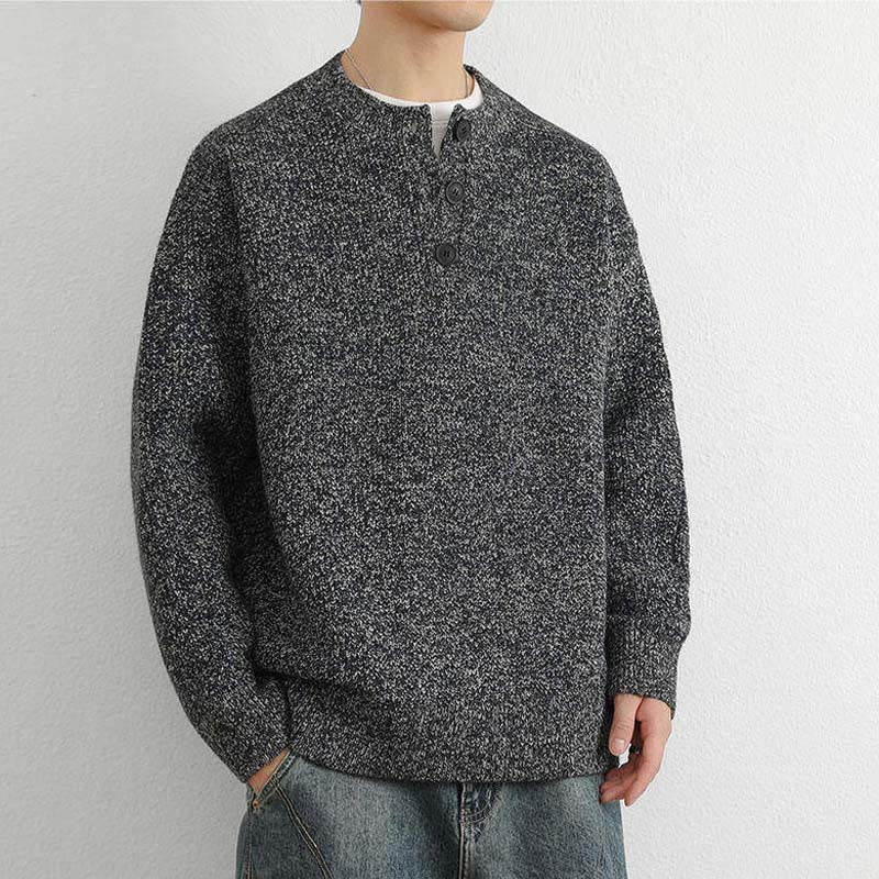 Zimowy sweter męski z długim rękawem i dekoltem w serek z prążkowanym wzorem i guzikami w kształcie Buddha Stones - image 22