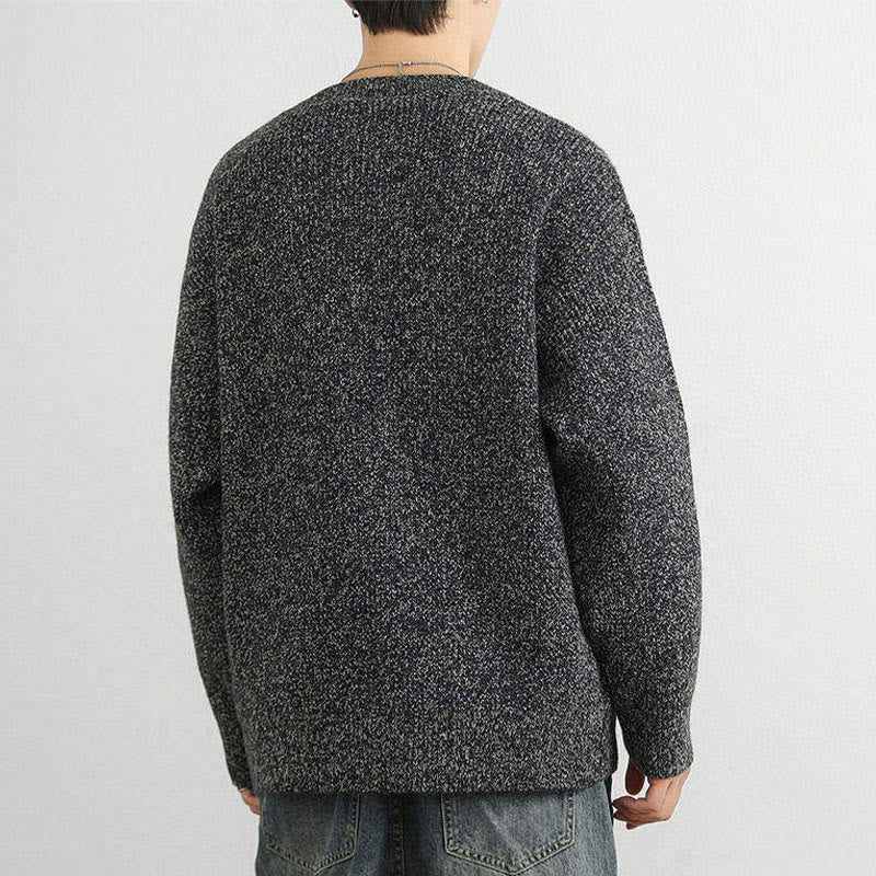 Zimowy sweter męski z długim rękawem i dekoltem w serek z prążkowanym wzorem i guzikami w kształcie Buddha Stones - image 21