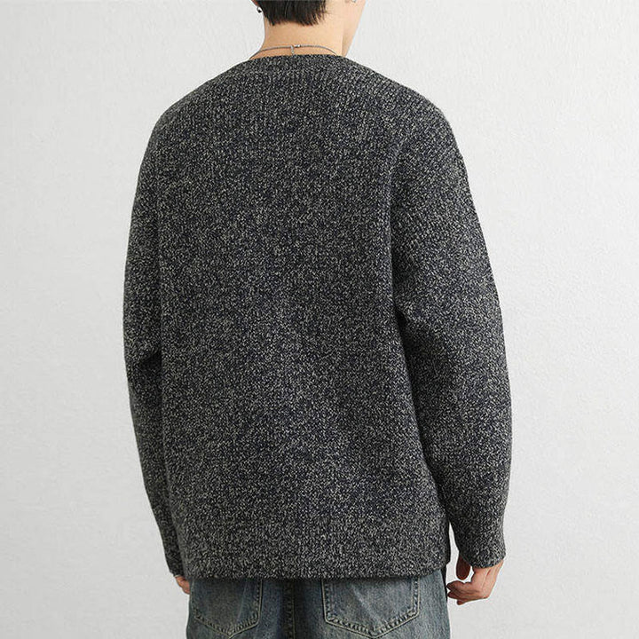 Zimowy sweter męski z długim rękawem i dekoltem w serek z prążkowanym wzorem i guzikami w kształcie Buddha Stones - image 21