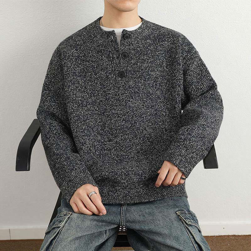 Zimowy sweter męski z długim rękawem i dekoltem w serek z prążkowanym wzorem i guzikami w kształcie Buddha Stones - image 23
