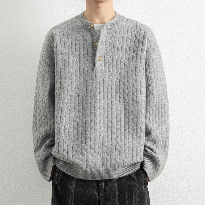 Zimowy sweter męski z długim rękawem i okrągłym dekoltem w kształcie Buddha Stones U z trzema guzikami i skręconym wzorem - Jasnoszary - US/UK/AU42， EU52 (3XL) - image 11