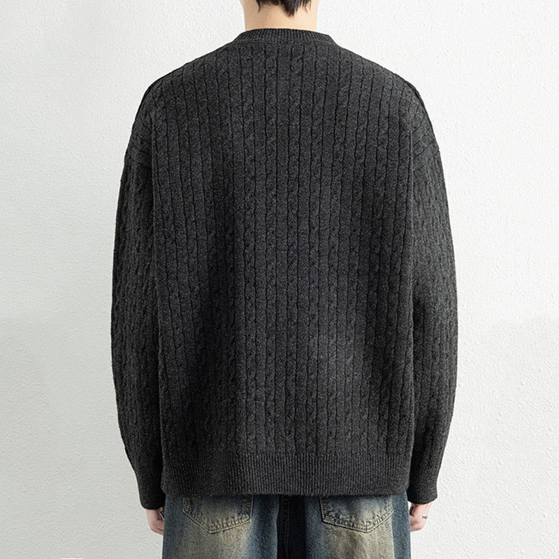 Zimowy sweter męski z długim rękawem i okrągłym dekoltem w kształcie Buddha Stones U z trzema guzikami i skręconym wzorem - image 17