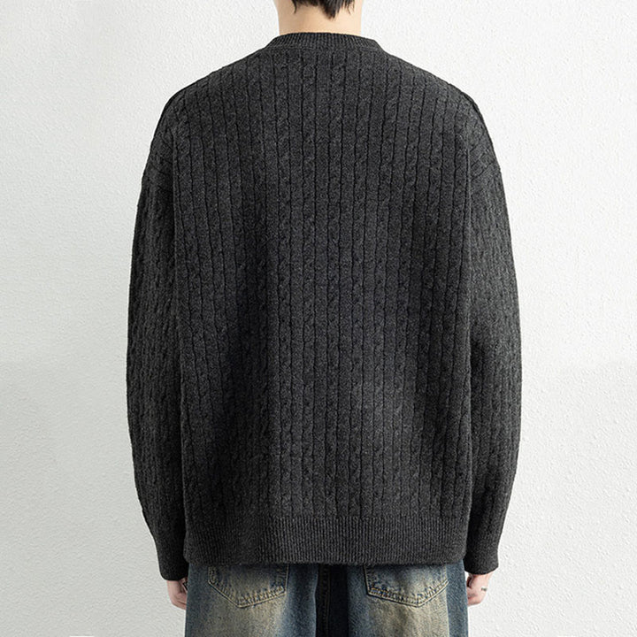 Zimowy sweter męski z długim rękawem i okrągłym dekoltem w kształcie Buddha Stones U z trzema guzikami i skręconym wzorem - image 17