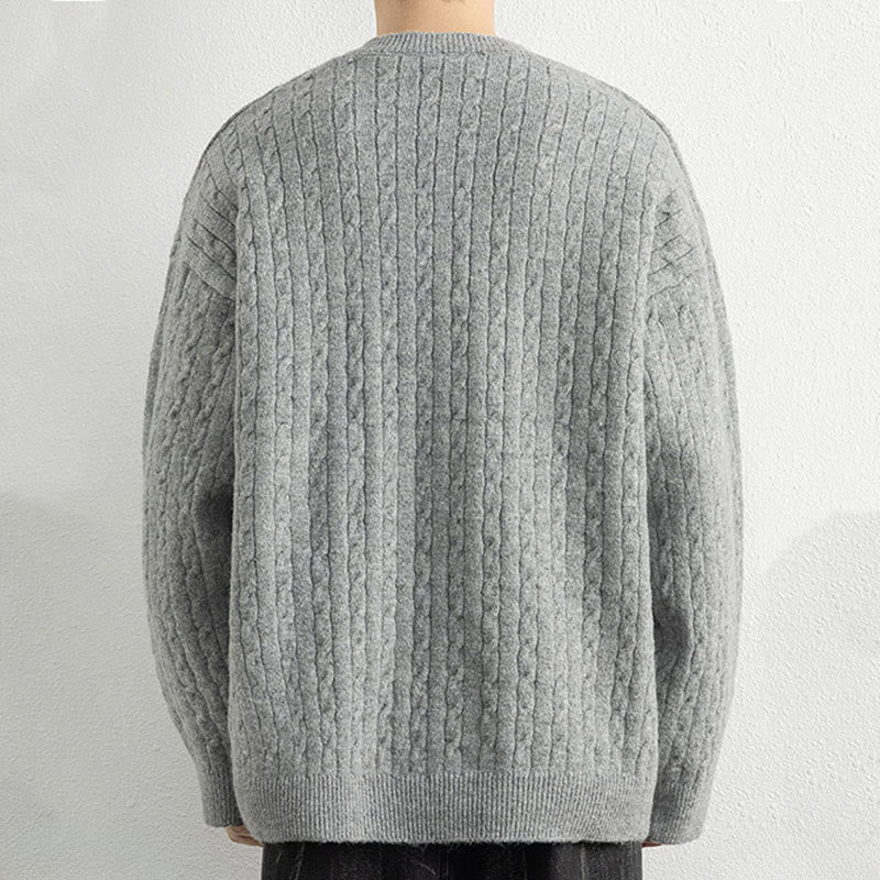 Zimowy sweter męski z długim rękawem i okrągłym dekoltem w kształcie Buddha Stones U z trzema guzikami i skręconym wzorem - image 12