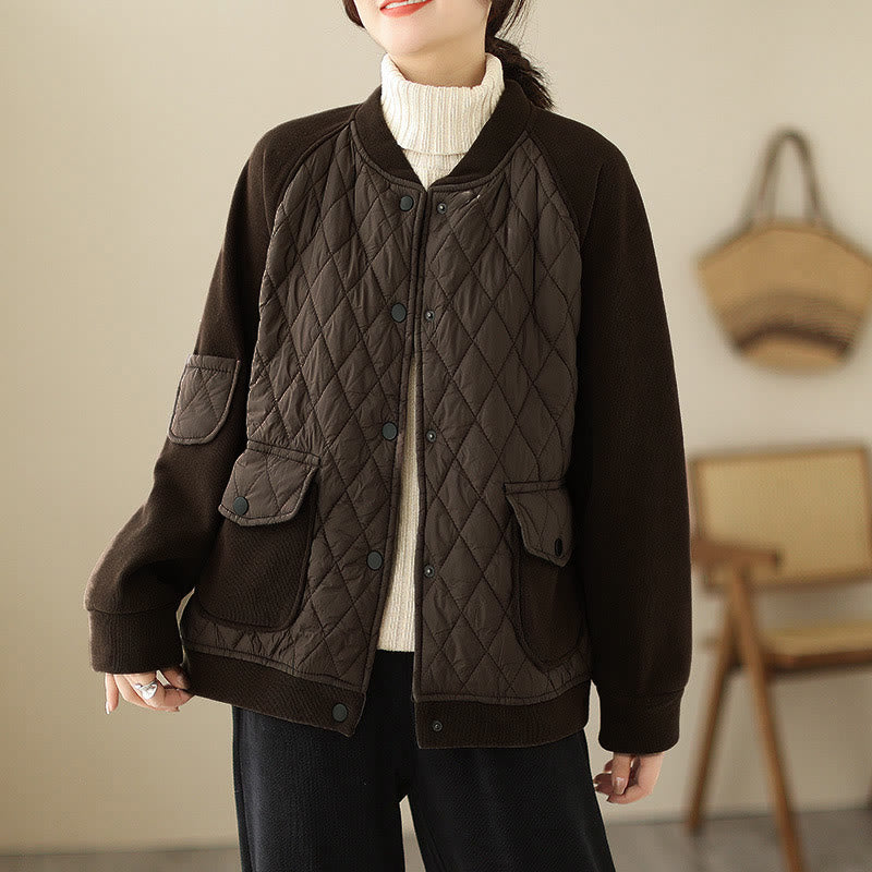 Damska kurtka z długim rękawem i kieszeniami, z wzorem diamentowym „Buddha Stones” - SaddleBrown - US8-10，UK/AU12-14，EU40-42 (2XL) - image 0