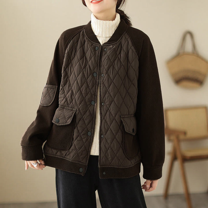 Damska kurtka z długim rękawem i kieszeniami, z wzorem diamentowym „Buddha Stones” - SaddleBrown - US8-10，UK/AU12-14，EU40-42 (2XL) - image 0