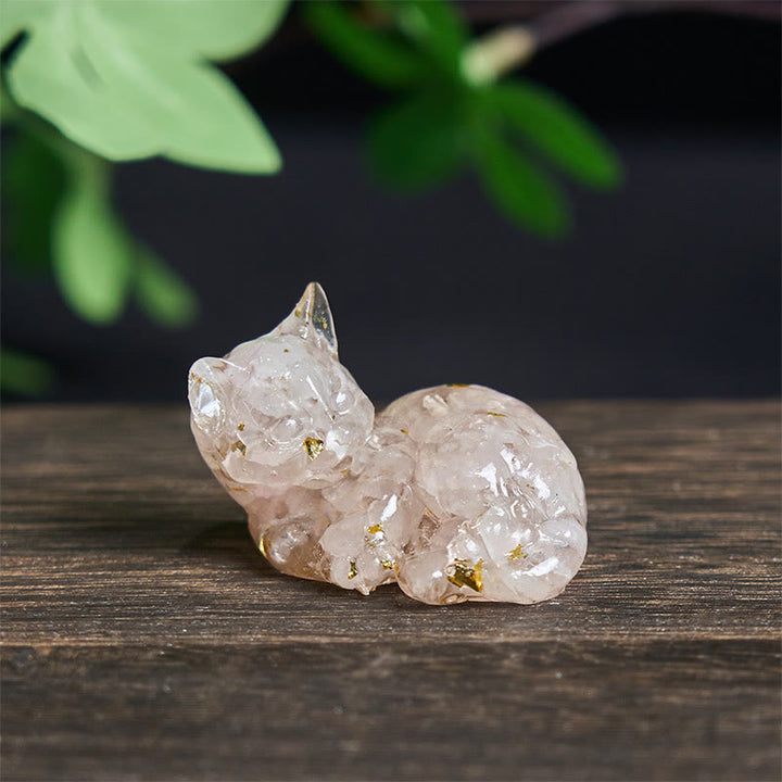 Kryształowe Buddha Stones z żywicy epoksydowej, mały kot, pozytywna dekoracja  - Różowy kryształ (32*43*53mm) - image 13