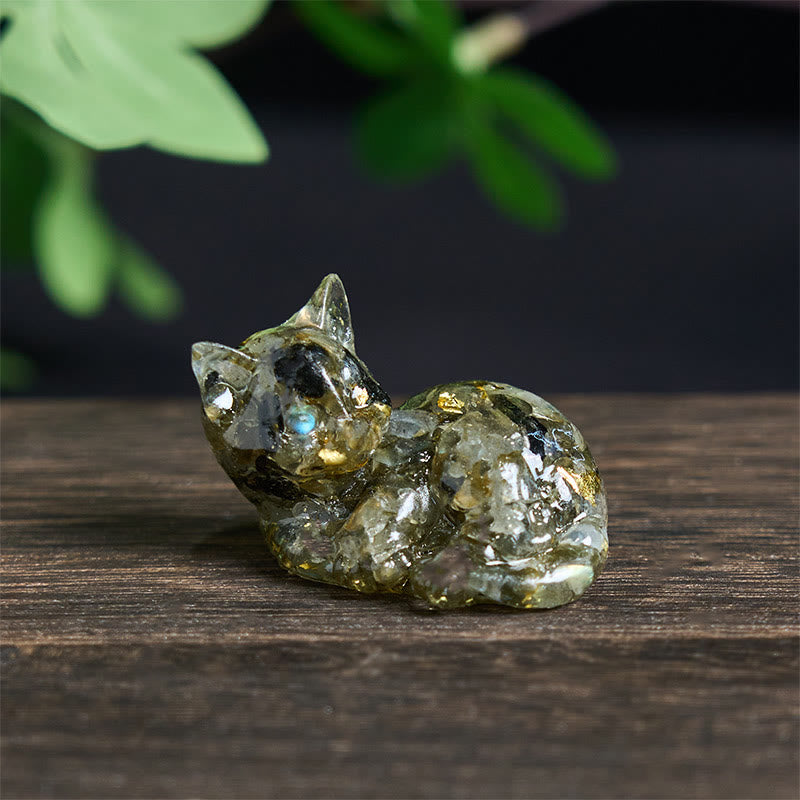 Kryształowe Buddha Stones z żywicy epoksydowej, mały kot, pozytywna dekoracja  - Labradoryt (32*43*53mm) - image 22