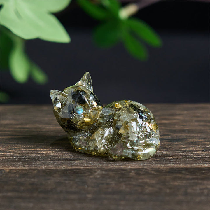 Kryształowe Buddha Stones z żywicy epoksydowej, mały kot, pozytywna dekoracja  - Labradoryt (32*43*53mm) - image 22