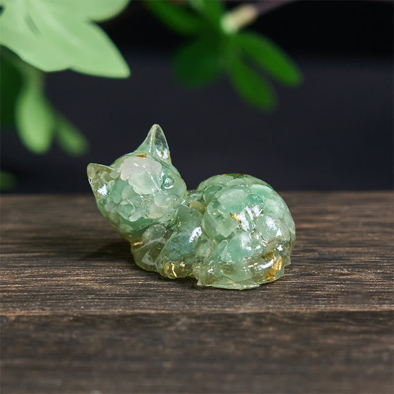 Kryształowe Buddha Stones z żywicy epoksydowej, mały kot, pozytywna dekoracja  - Zielony awenturyn (32*43*53mm) - image 25