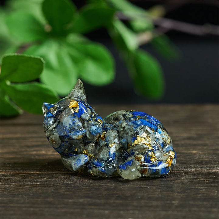 Kryształowe Buddha Stones z żywicy epoksydowej, mały kot, pozytywna dekoracja  - Dekoracje z lazurytu (32*43*53mm) - image 0